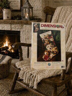 Vintage (2006) Dimensions Teddy Togetherness Needlepoint Stocking Kit 9136